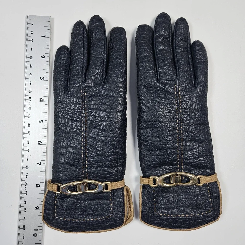 Aris Snuggler Blue Driving Gloves Womens  Vtg‎ Vinyl Backed Sherpa Lined Vintage